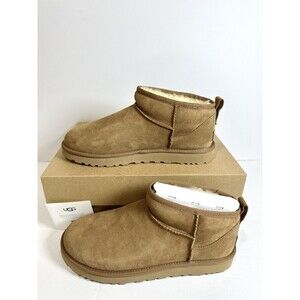 UGG Classic Ultra Mini Boots Chestnut Suede Sheepskin UGGplush Lined Women’s 11